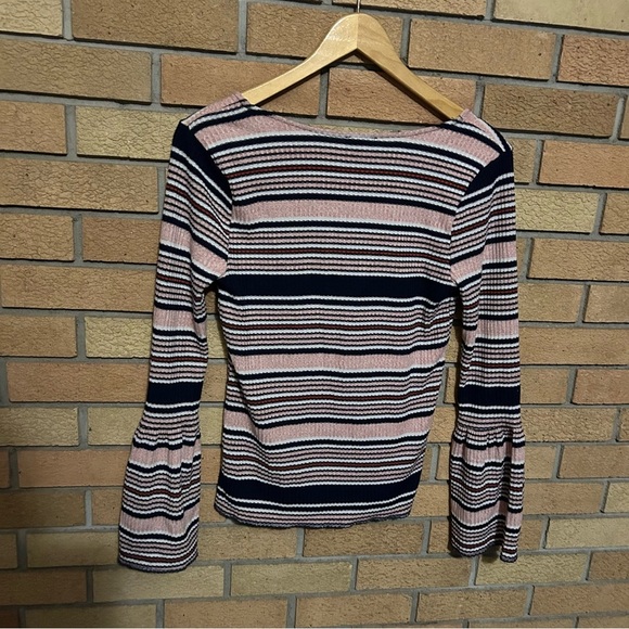 NWT Splendid Striped Flare Bell Sleeve Ribbed Knit Sweater Top Size Medium - Picture 7 of 8